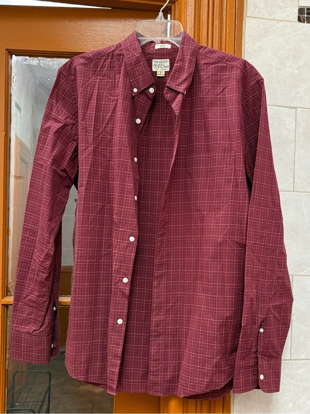 J. Crew Men's Burgundy Plaid Button-Down Shirt